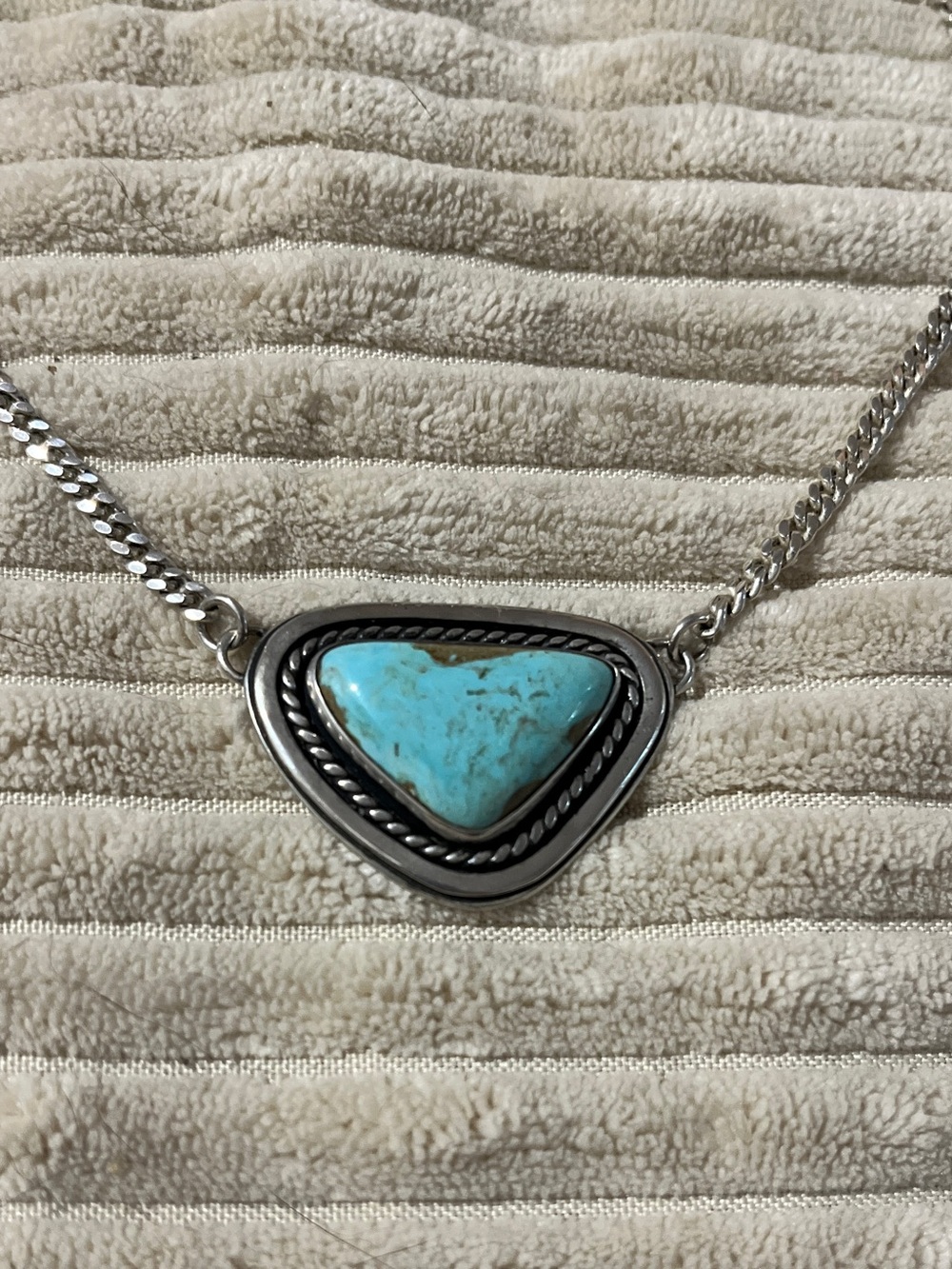 Sterling Silver Turquoise Triangle Pendant Necklace- handmade by silversmith - Picture 6 of 8